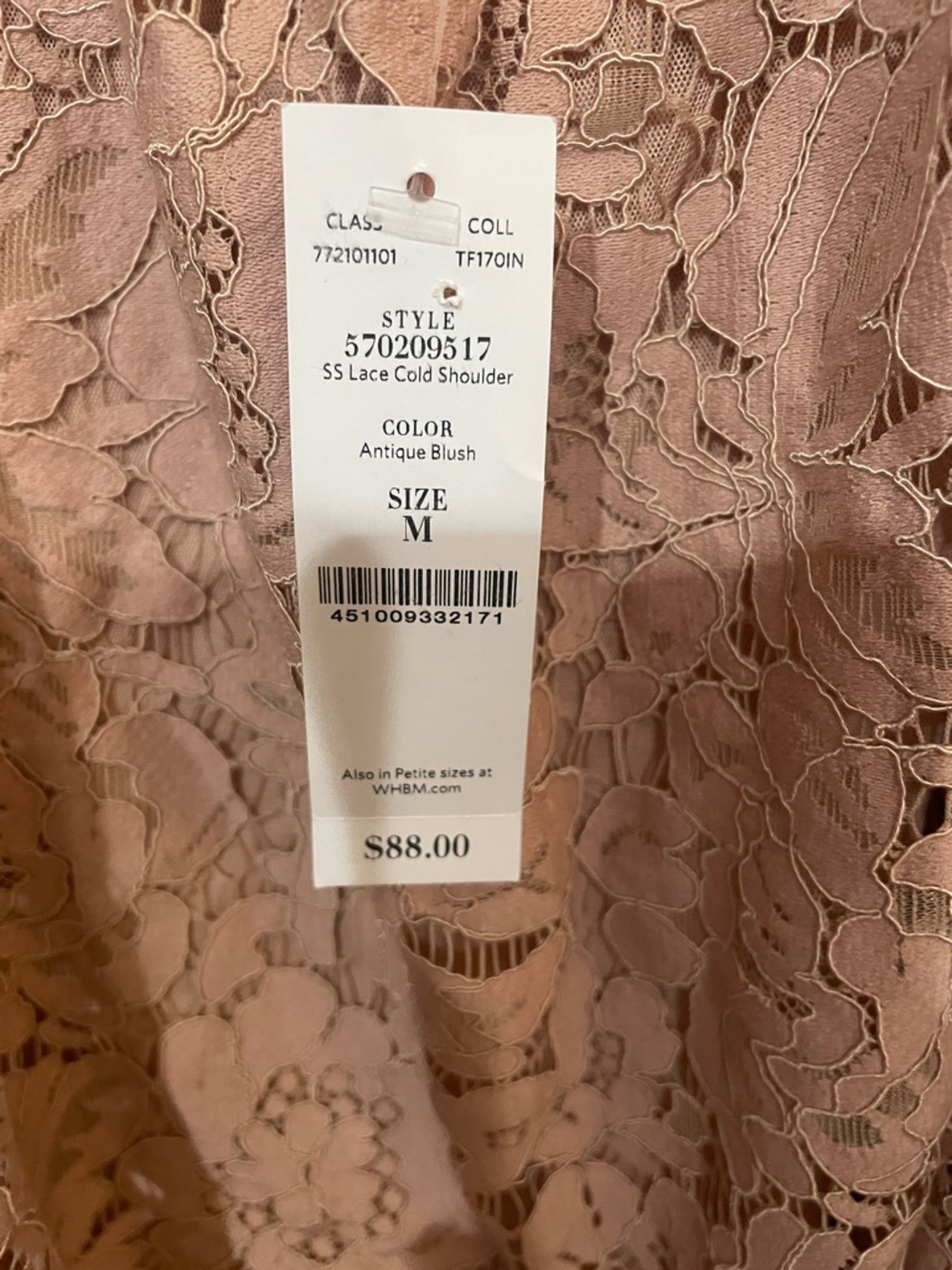 Women’s White House Black Market Lace Overlay Spaghetti Strap Top Blush Pink NWT - Picture 5 of 7